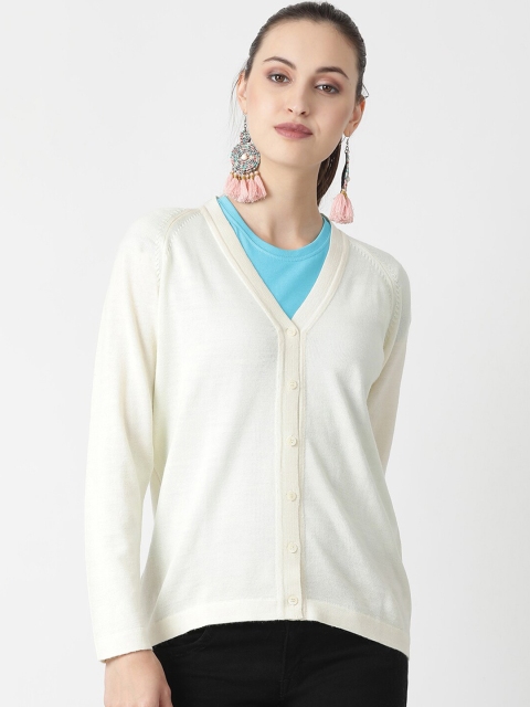 

Monte Carlo Women Cream-Coloured Solid Cardigan Sweater