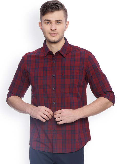 

Basics Men Red & Blue Slim Fit Checked Casual Shirt