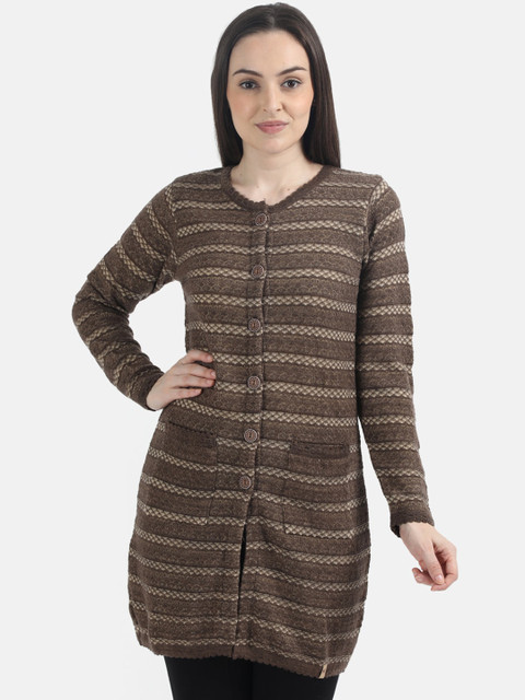 

Monte Carlo Women Brown Striped Cardigan Sweater