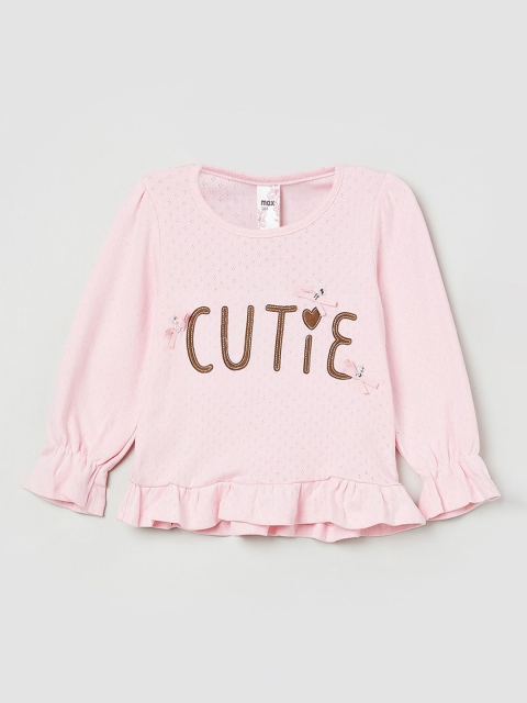 

max Girls Pink Printed Pure Cotton Top