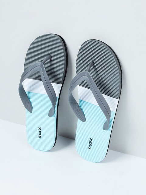 

max Men Grey & Blue Colourblocked Thong Flip-Flops