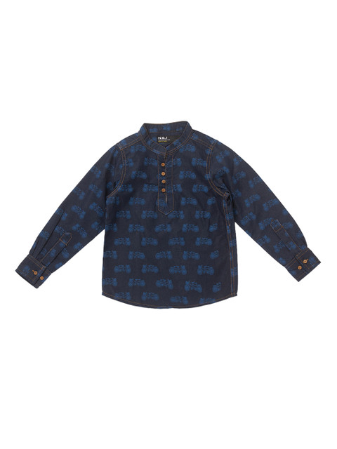 

Nick&Jess Boys Navy Blue Slim Fit Printed Casual Shirt