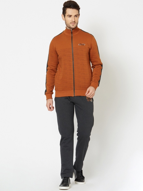 

Sweet Dreams Men Tan Brown & Grey Striped Tracksuit
