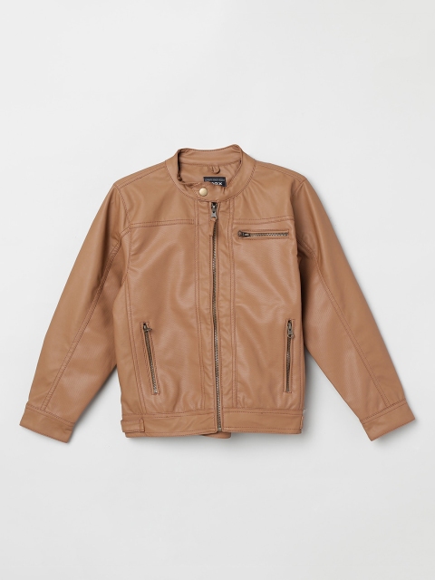 

max Boys Tan Solid Biker Jacket