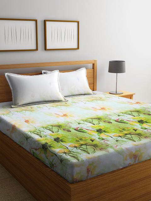 

BOMBAY DYEING Yellow & Green Abstract 120 TC Cotton 1 Queen Bedsheet with 2 Pillow Covers