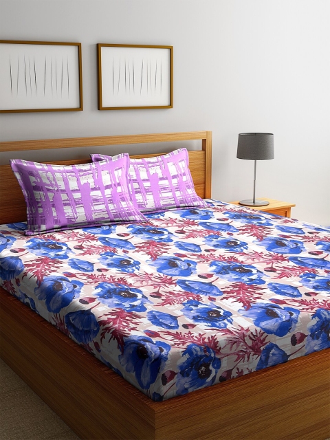 

BOMBAY DYEING Blue Floral 120 TC Cotton 1 Queen Bedsheet with 2 Pillow Covers