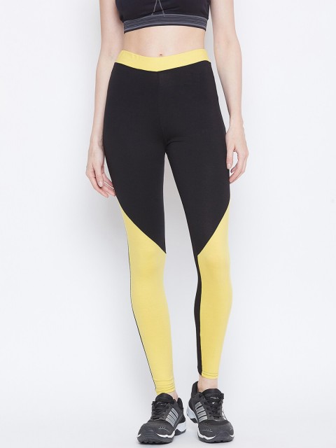 

ALIZA Women Black & Yellow Colourblocked Leggings