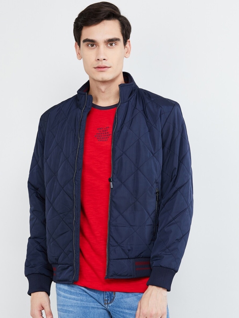 

max Men Navy Blue Solid Quilted Jacket