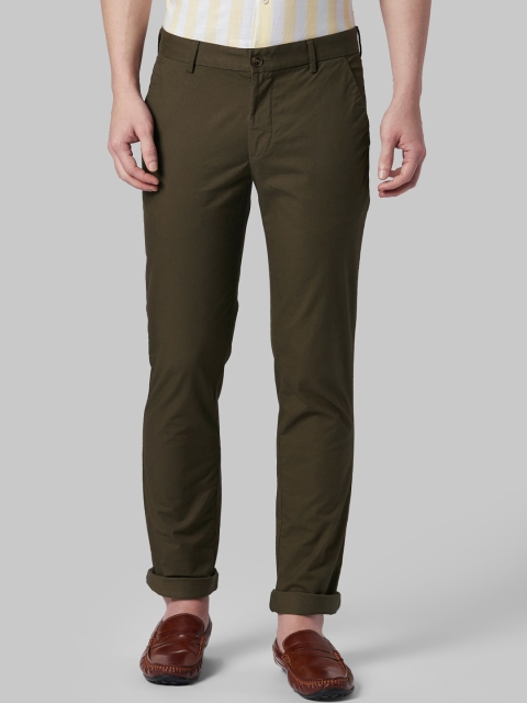 

Park Avenue Men Olive Green Tapered Fit Solid Regular Trousers