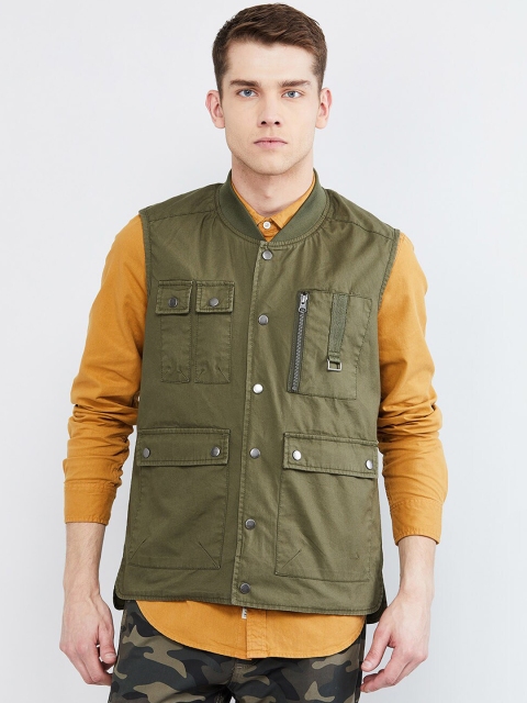 

max Men Olive Green Solid Tailored Jacket