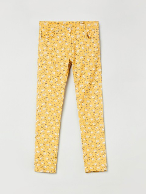 

max Girls Yellow & Off-White Floral Printed Mid-Rise Clean Look Jeans