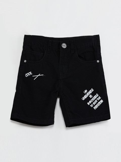 

max Boys Black Printed Denim Shorts