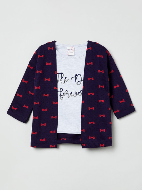 

max Girls Blue Printed Pure Cotton Top