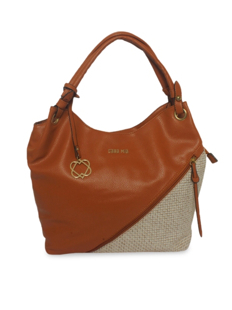

CARA MIA Tan & Beige Colourblocked Hobo Bag