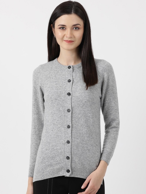 

Monte Carlo Women Grey Solid Woolen Cardigan Sweater