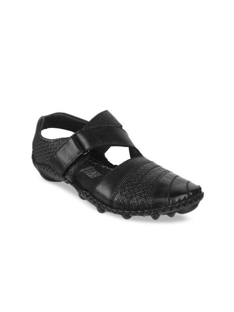 

J.FONTINI Men Black Comfort Leather Sandals