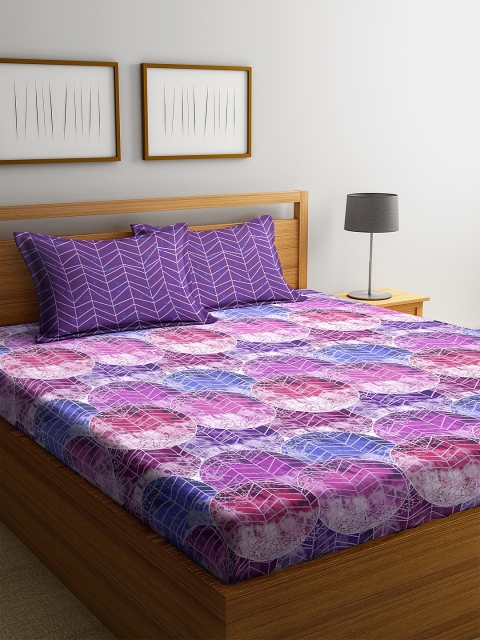 

BOMBAY DYEING Purple & Blue Geometric 120 TC Cotton 1 Queen Bedsheet with 2 Pillow Covers