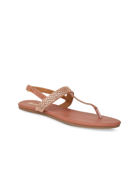 

Bata Women Gold-Toned Embellished PU T-Strap Flats