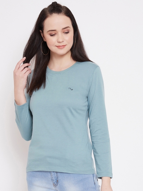 

Plagg Women Sea Green Solid Round Neck T-shirt