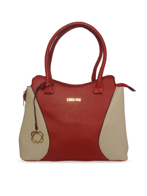 

CARA MIA Red & Beige Colourblocked Handheld Bag