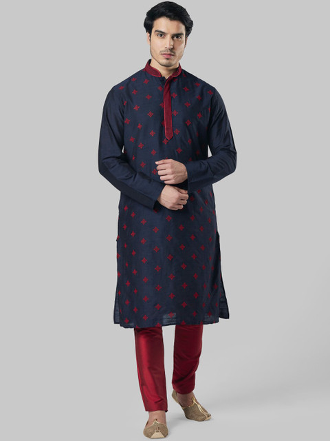 

Ethnix by Raymond Men Blue Embroidered Straight Kurta, Navy blue