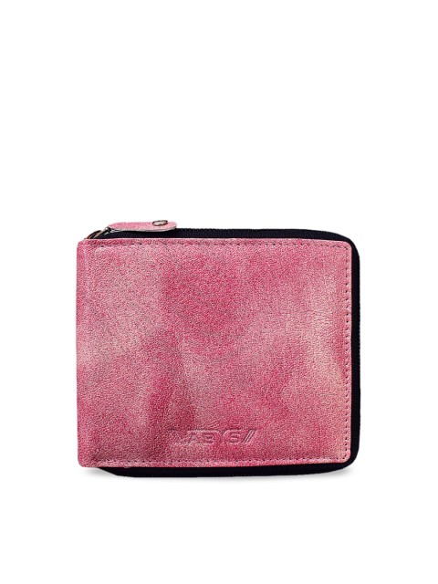 

ABYS Unisex Pink Solid Zip Around Genuine Leather Wallet
