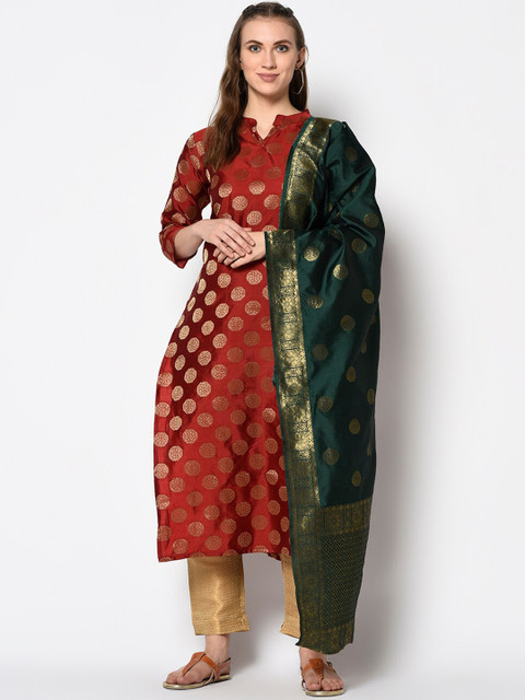 

DIVASTRI Maroon & Beige Silk Blend Unstitched Dress Material
