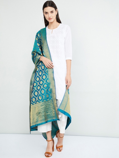 

max Teal Green & Gold-Coloured Woven Design Dupatta