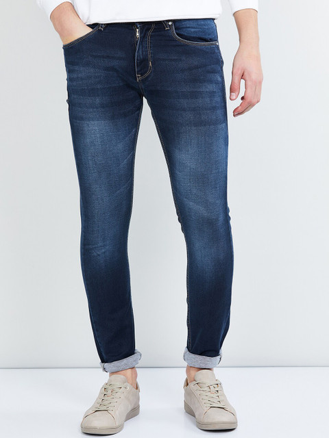 

max Men Blue Skinny Fit Mid-Rise Clean Look Jeans