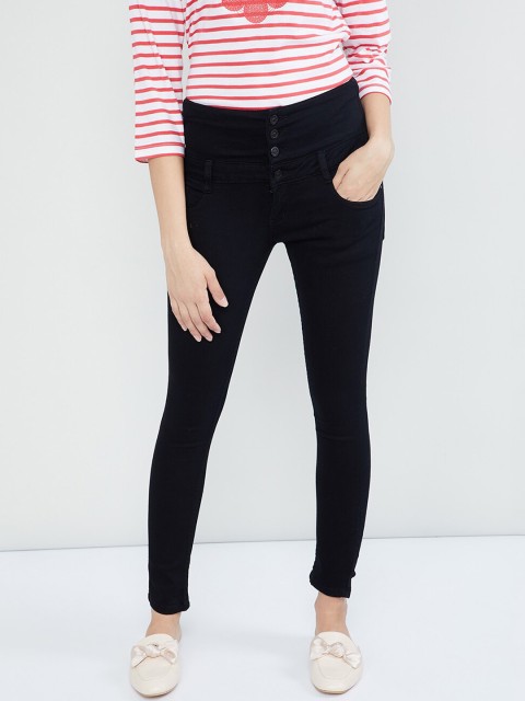 

max Women Black Skinny Fit Mid-Rise Clean Look Stretchable Jeans