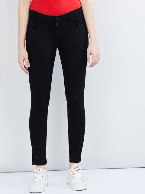 

max Women Black Skinny Fit Mid-Rise Clean Look Stretchable Jeans