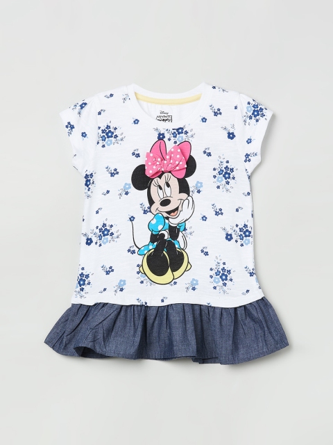 

max Girls White & Blue Mickey Mouse Floral Print Top