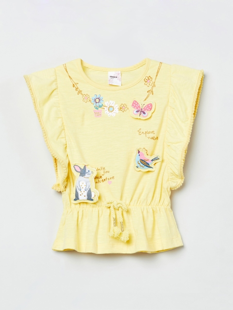 

max Girls Yellow Printed Cinched Waist Top