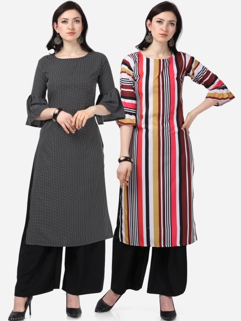 

Silk Bazar Women Pack of 2 Black & Pink Printed Kurta Sets