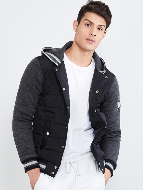 

max Men Black Solid Padded Jacket