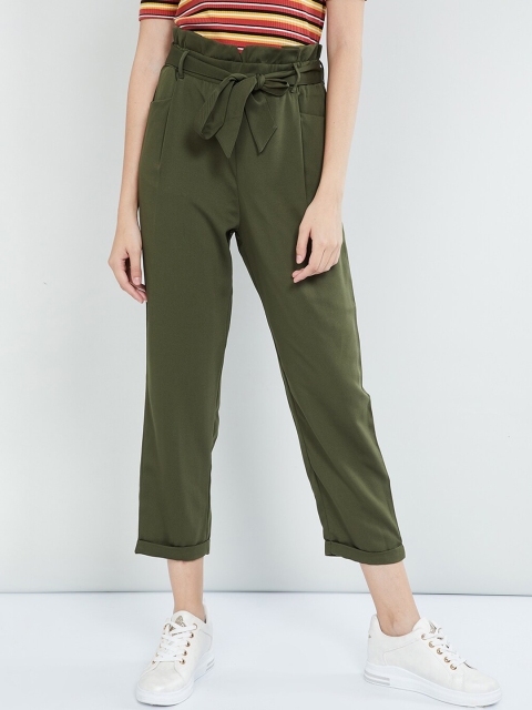 

max Women Green Slim Fit Solid Regular Trousers