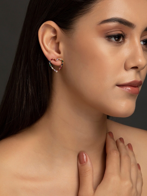 

ELLE Gold-Toned & Red Contemporary Hoop Earrings
