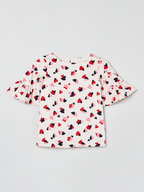 

max Girls Pink & Red Printed Pure Cotton Top