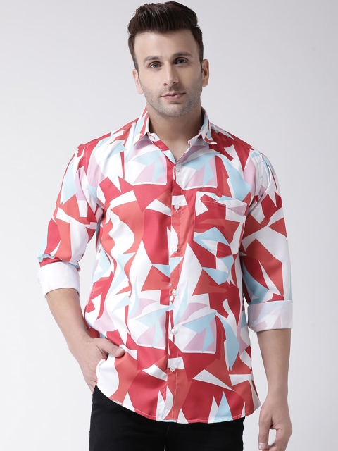 

Hangup Men Red & Blue Slim Fit Printed Casual Shirt