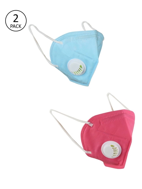 

OOMPH Unisex 2 Pcs Solid 5-Ply Valved Anti-Pollution Reusable KN95 Masks, Blue