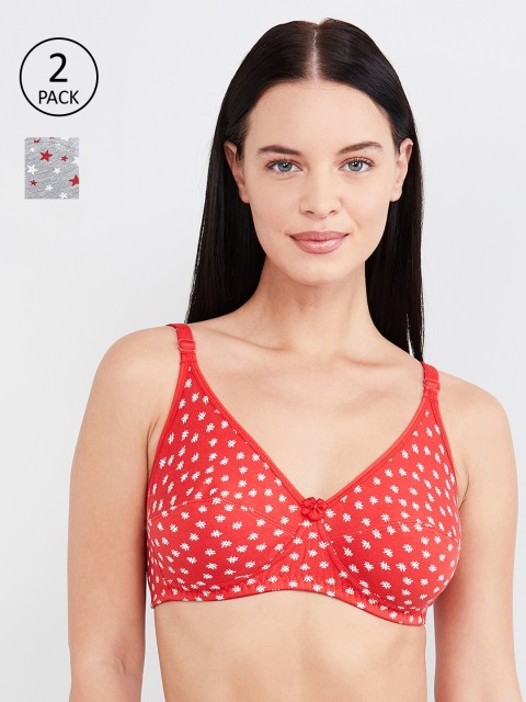 

max Pack Of 2 Grey & Red Printed Non-Wired Lightly Padded T-shirt Bras SP202PKSCB02GREY