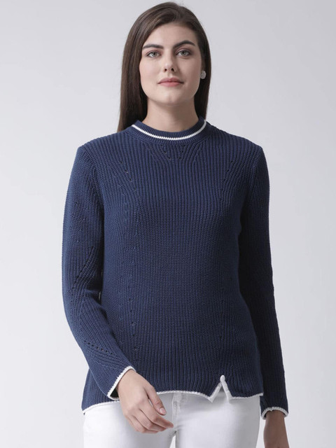 

Club York Women Blue Solid Pullover Sweater