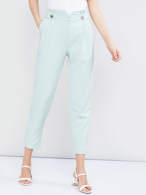 max Women Mint Green Slim Fit Solid Cigarette Trousers