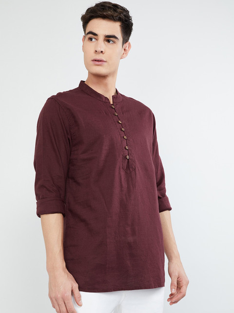 

max Men Maroon Solid Straight Kurta