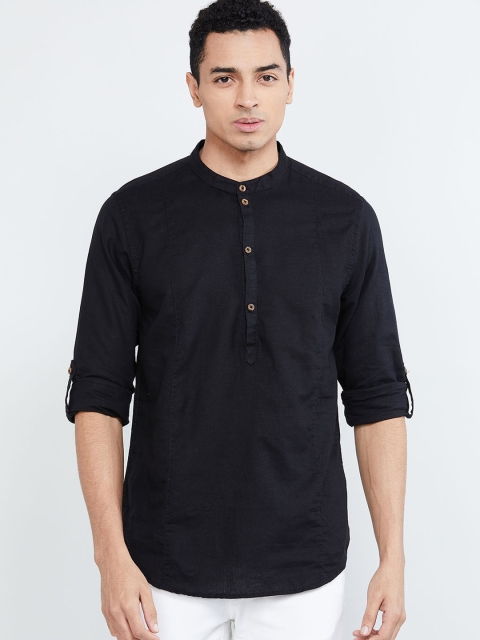 max Men Black Solid Pathani Kurta
