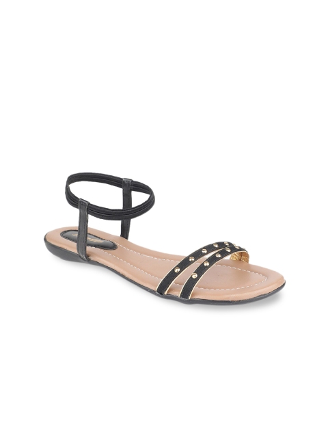 

Bata Women Black Solid PU Open Toe Flats