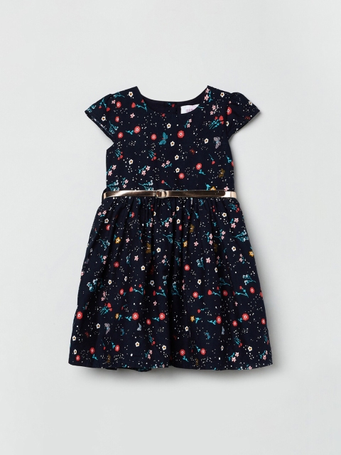 

max Girls Navy Blue Printed Fit and Flare Dress