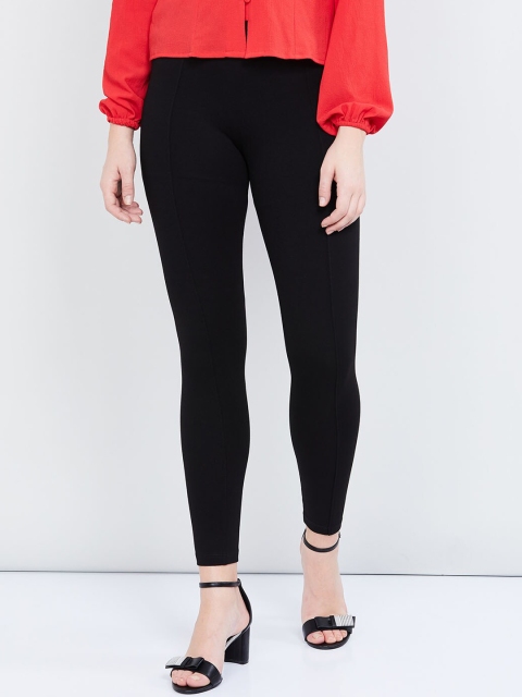 

max Women Black Solid Skinny-Fit Treggings