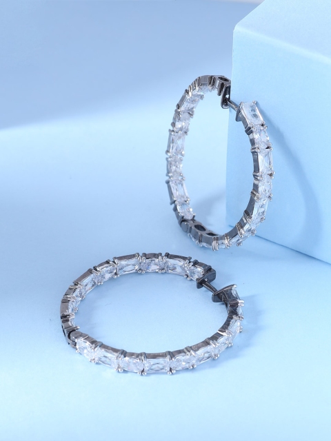

Tistabene Silver-Toned & White Contemporary Drop Earrings