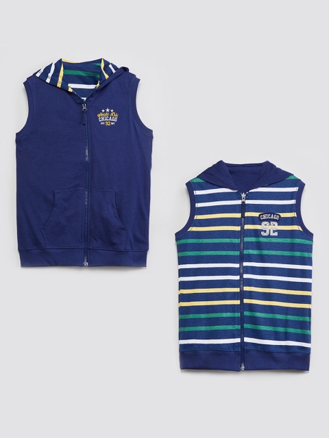 

max Boys Navy Blue Striped Reversible Open Front Jacket